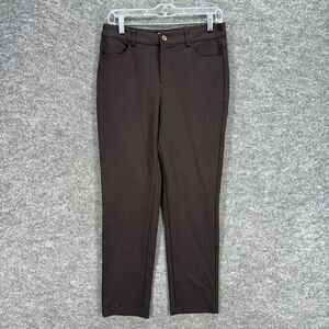 Lasserre Pants Women 10 Brown Chino Mid Rise Flat Front Tapered Ryaon Pockets